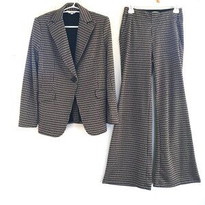 Max Studio suit women S black/brown houndstooth wide leg academia preppy luxury
